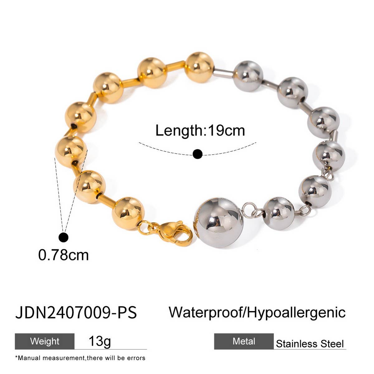 Minimalist 18K Gold Silver Steel Bead Bracelet