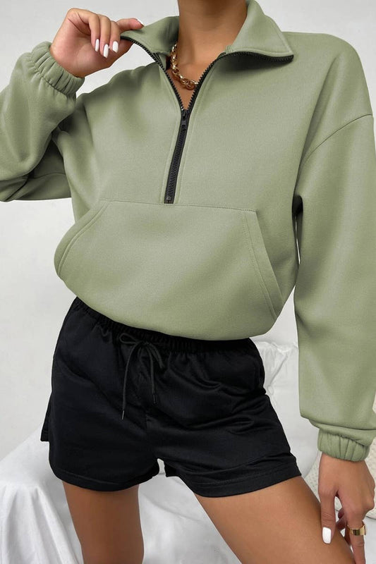 CWTBLL2479_LONG-SLEEVED HOODIE WITH POCKET ZIPPER FLEECE