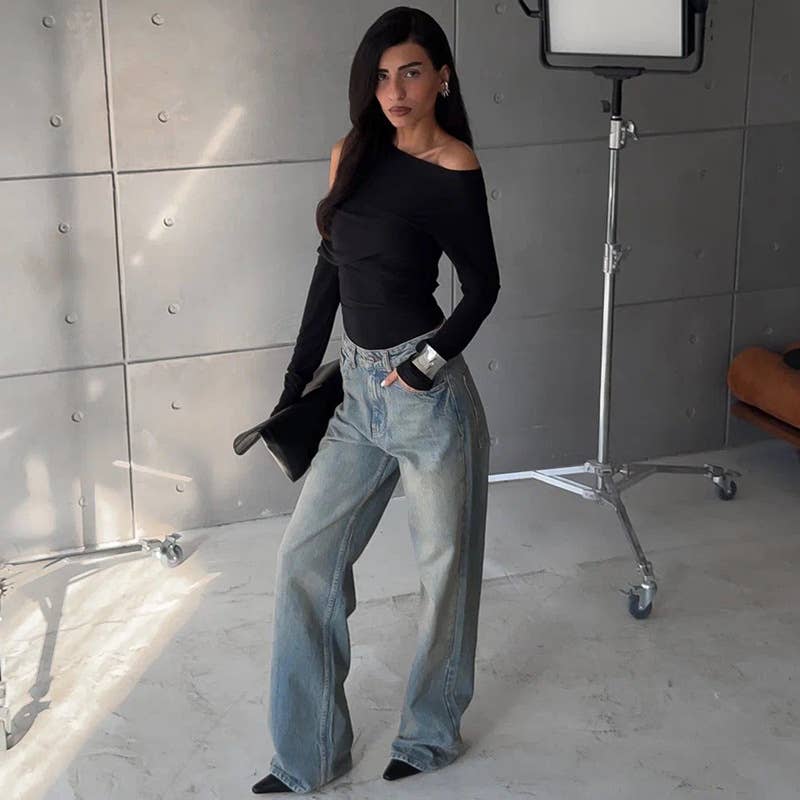 A solid-color fitted knitted top