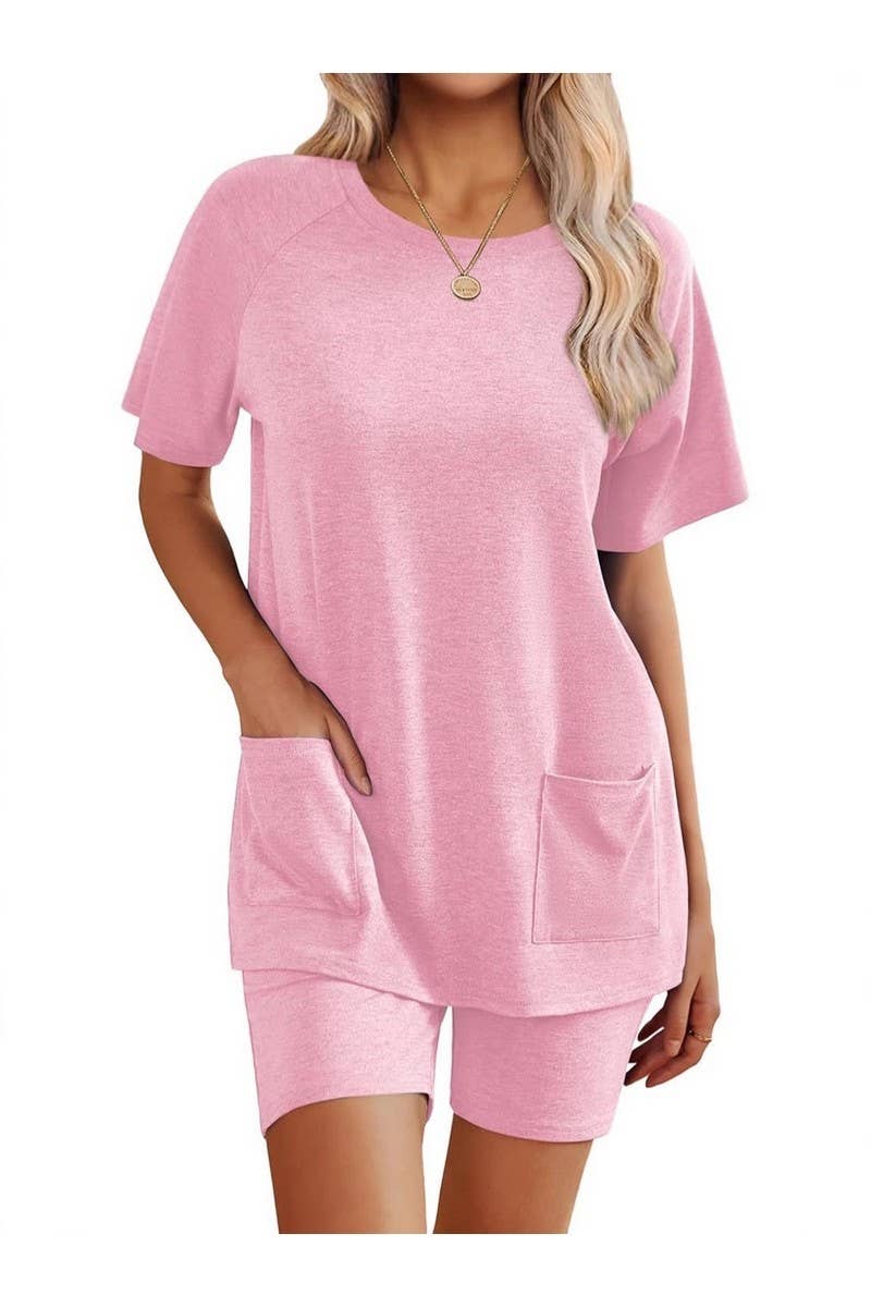 CWSTB00485_2025 WOMEN 2 PIECE LOUNGE SET SHORT SLEEVE SHORTS