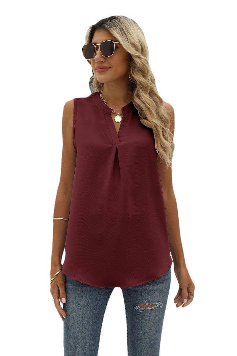 CWTBLSL0185_V-Neck Sleeveless Top