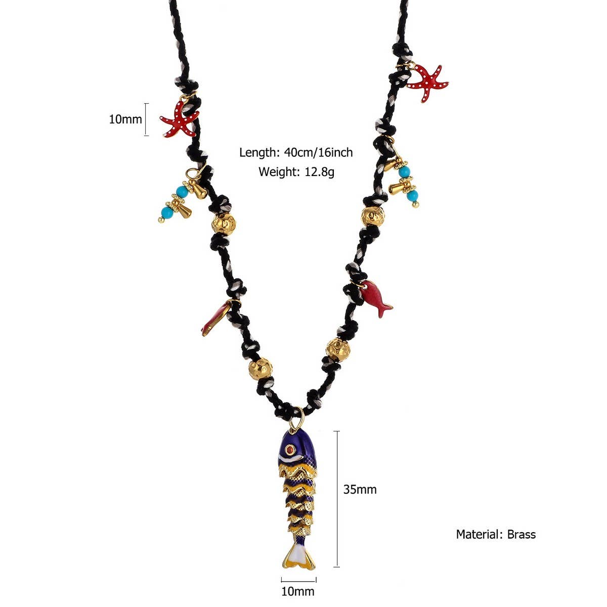 Colorful Enamel Fish Rope Necklace for Vacation