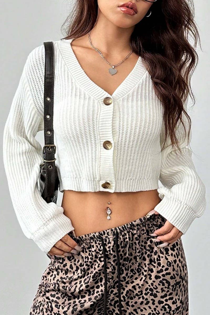 CWOCAL2292_MINIMALIST CROPPED BUTTON UP KNIT CARDIGAN