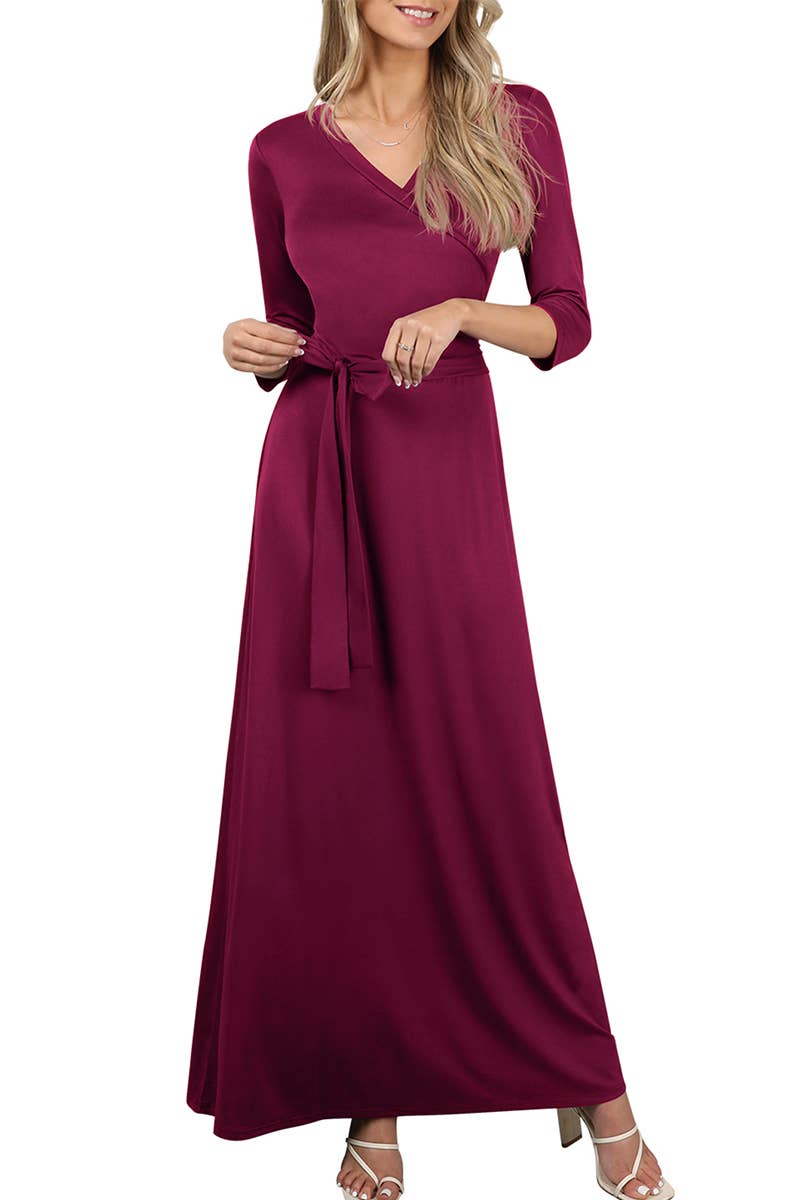 AWDMD283_3/4 Sleeve Knit Long Dress