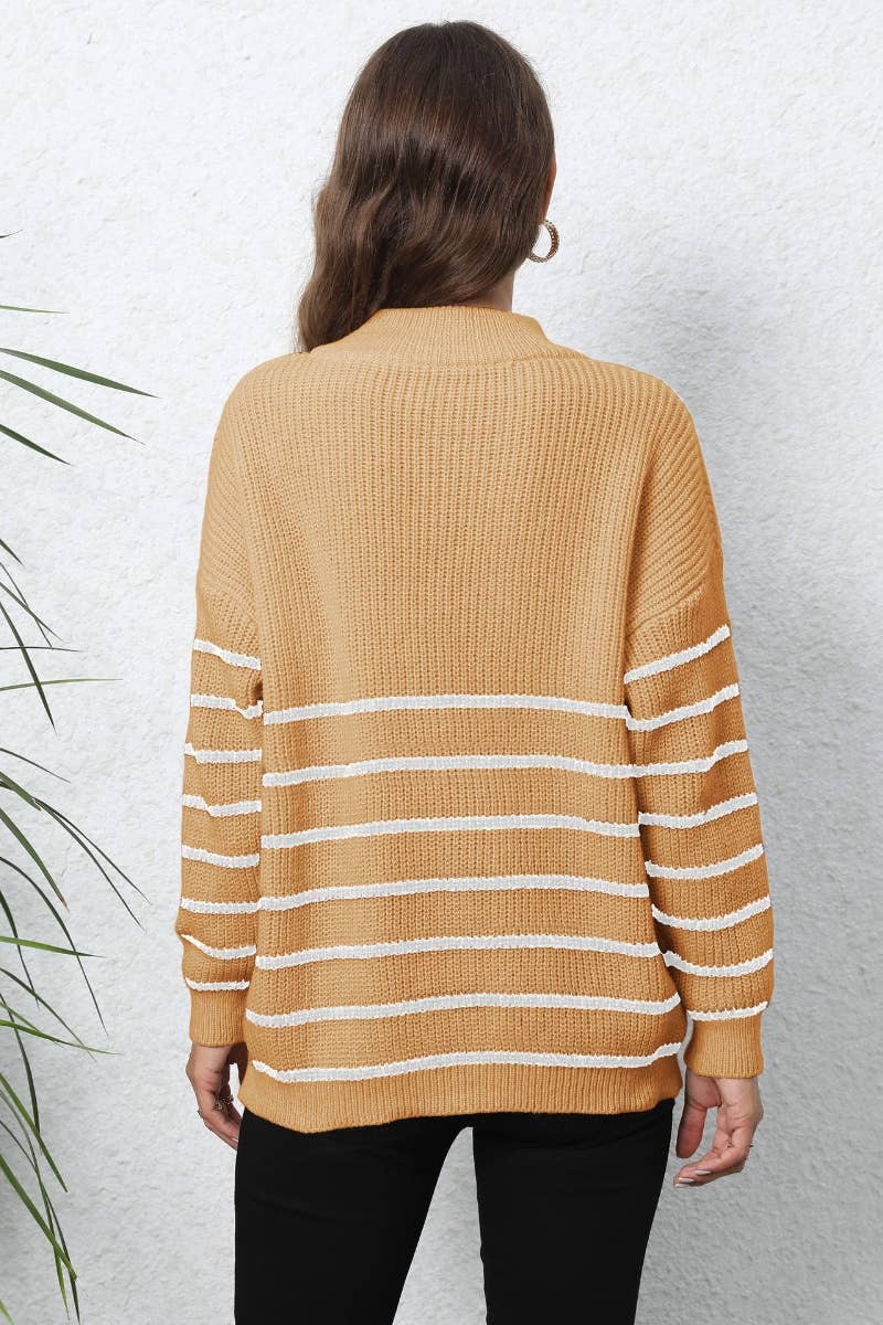 CWOSWL6730_KNIT ZIPPER STRIPED LONG-SLEEVED SWEATER
