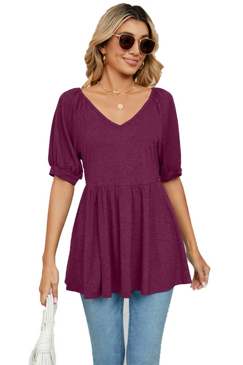 CWTTS0753_V-Neck Shirt Sleeve Top