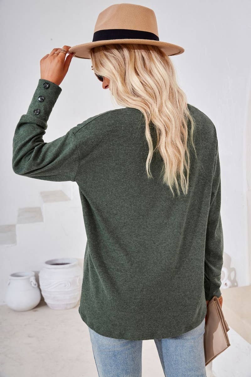 CWTBLL2683_AUTUMN LOOSE SIMPLE V-NECK LONG SLEEVE TOP