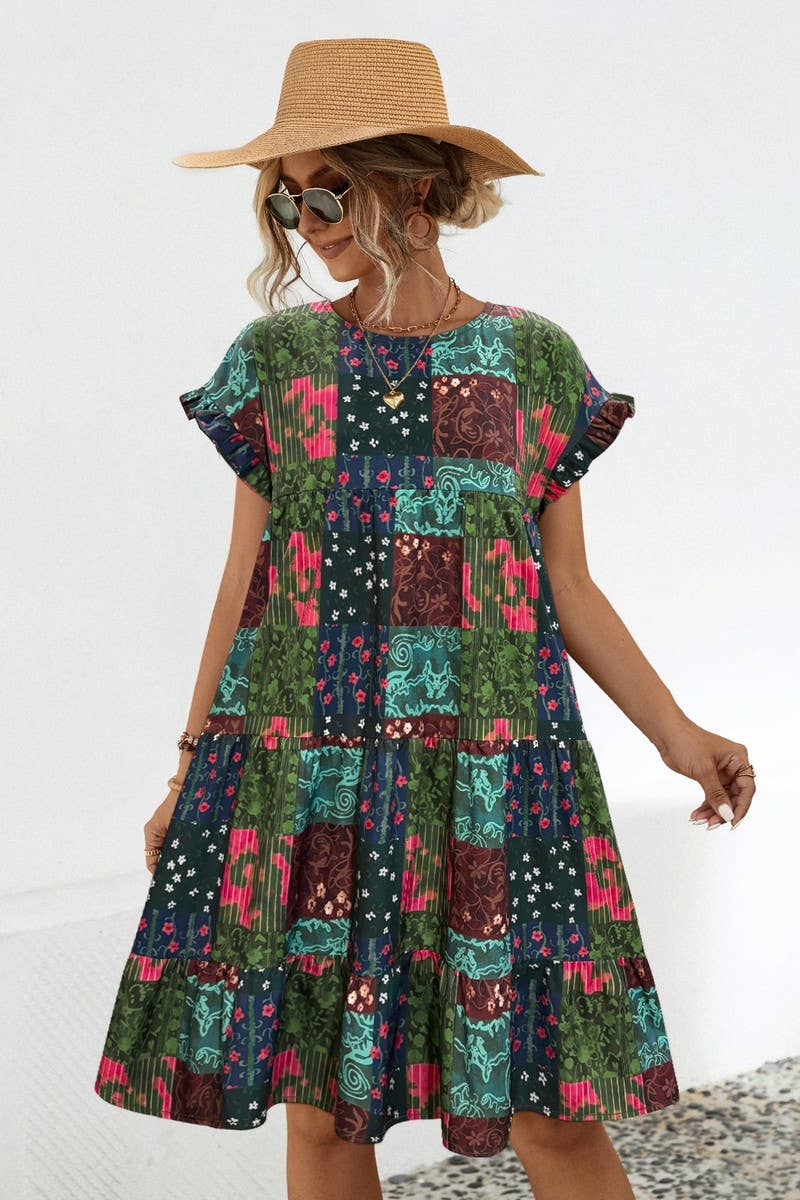 CWDSD4902_PRINTED LOOSE GATHERED DRESS