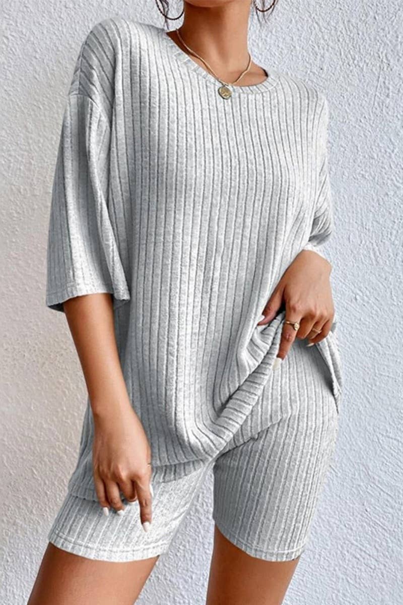 CWSS0729_SOLID COLOR CASUAL SHORT-SLEEVED TOP SHORTS PEACH