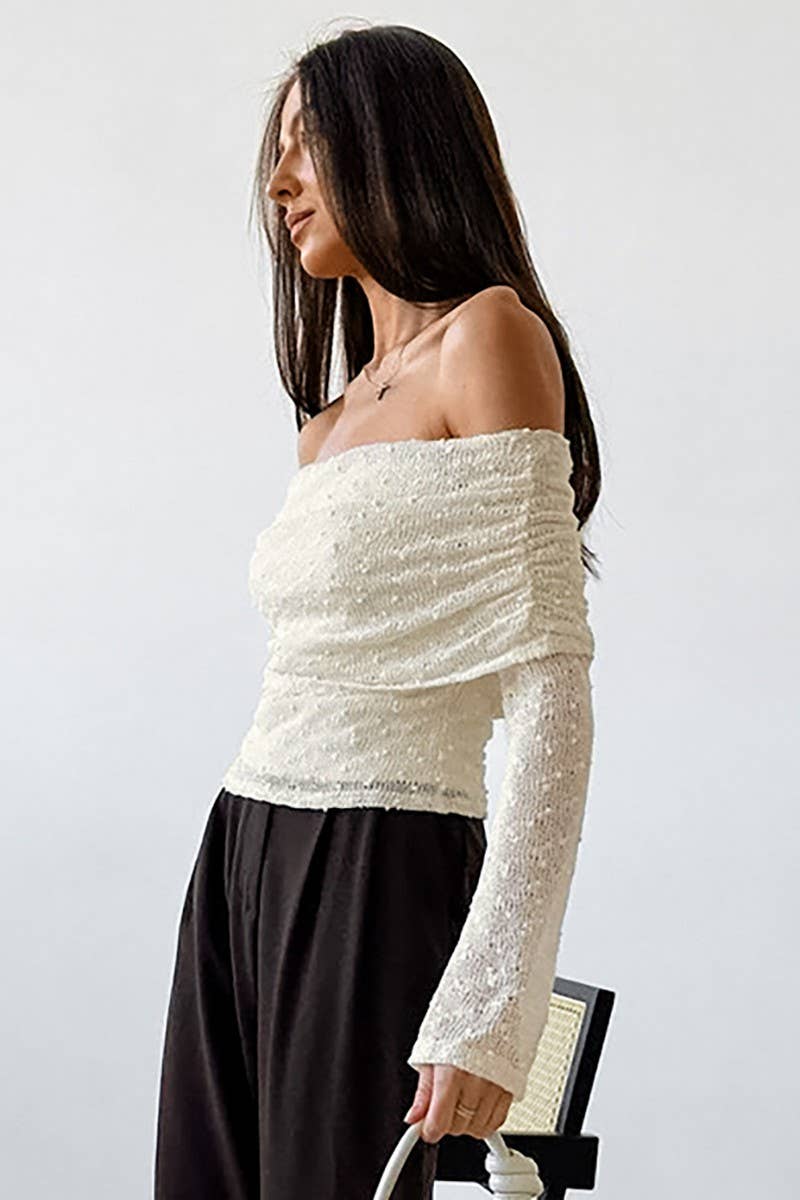 CWTBLL00608_SOLID COLOR JACQUARD KNITTED BOAT NECK TOP