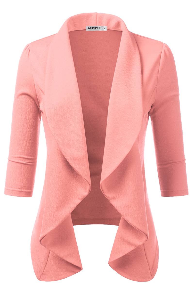 CWOBL089_Casual Work 3/4 Sleeve Open Front Blazer