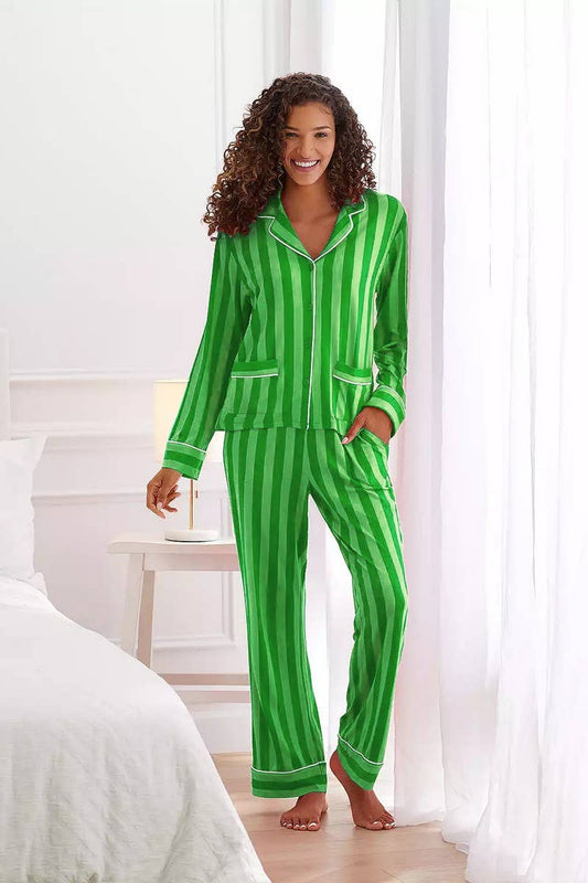 CWSPJ0440_STRIPED LONG SLEEVE TOP AND PANTS PAJAMA SET