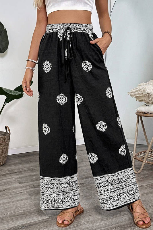 CWBLP2026_BOHO PRINT DRAWSTRING ELASTIC STRAIGHT PANTS