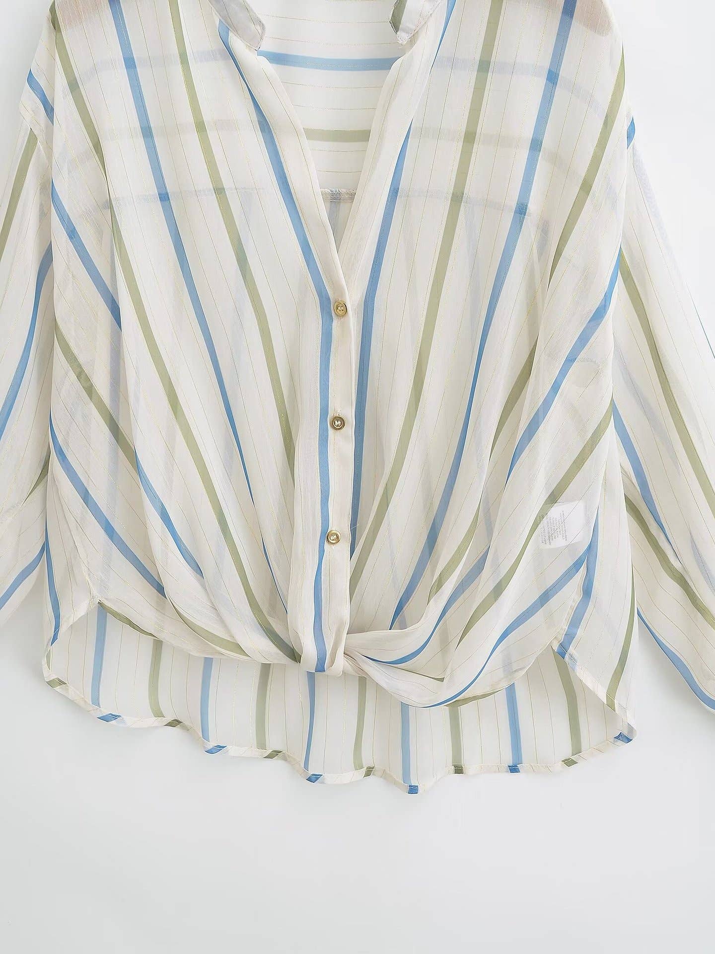 FASHIONABLE METALLIC LINE TRANSLUCENT BLOUSE