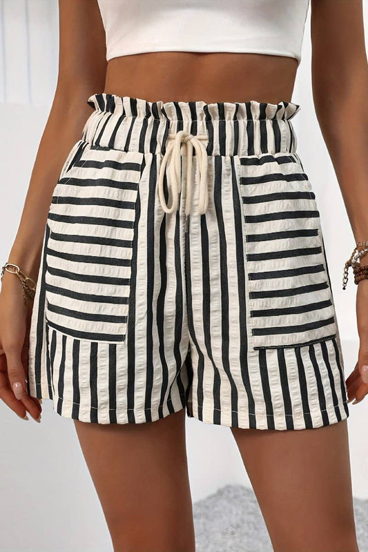 CWBSP0584_HIGH WAIST STRIPED A-LINE LOOSE FIT SHORTS