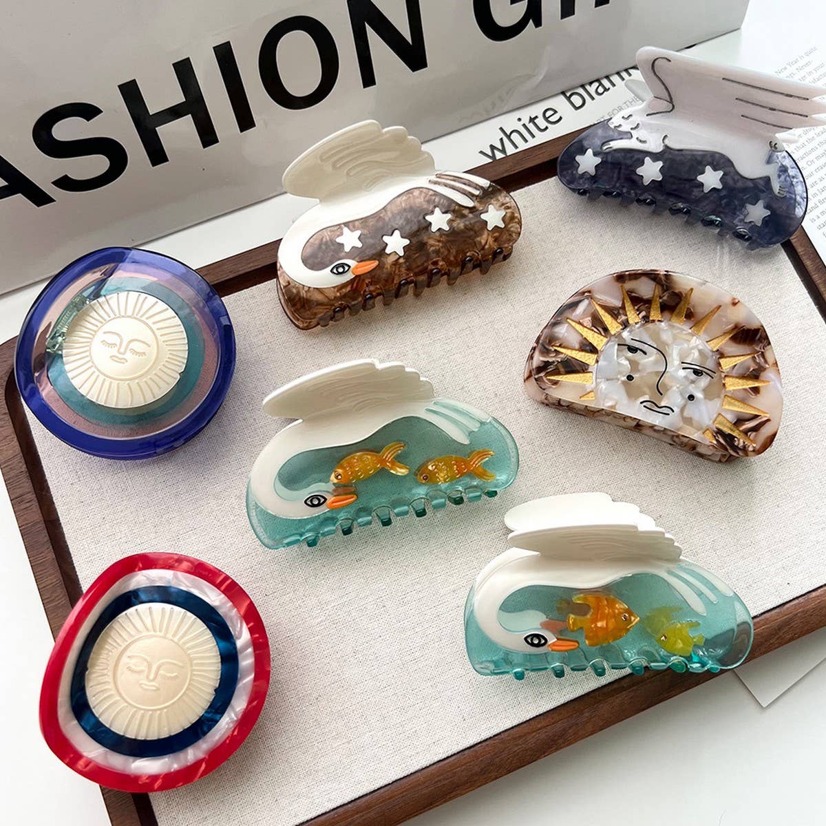 Swan & Star Acetate Hair Clips with Goddess Design