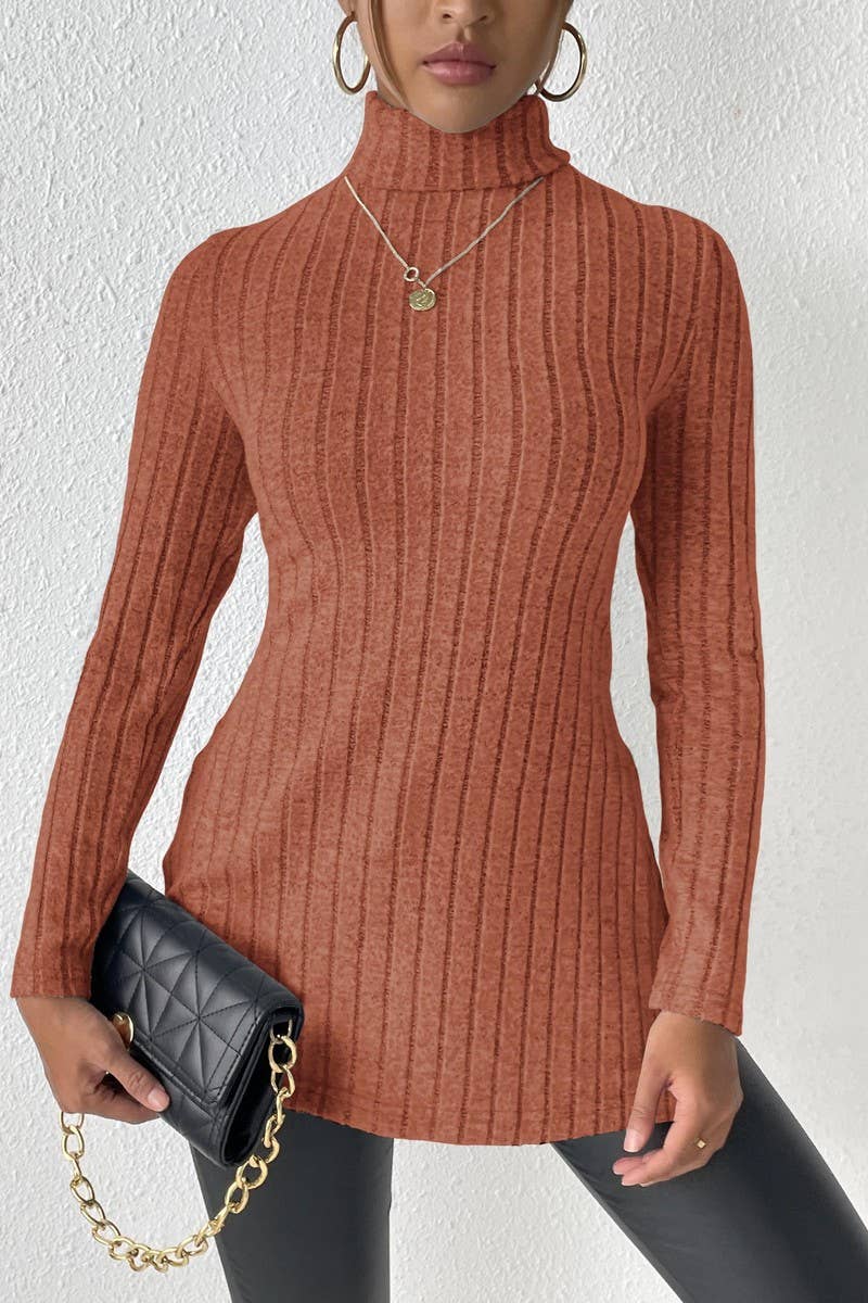 CWTTL1315_Turtle Neck Long Slv With Side Slit Pullover Top