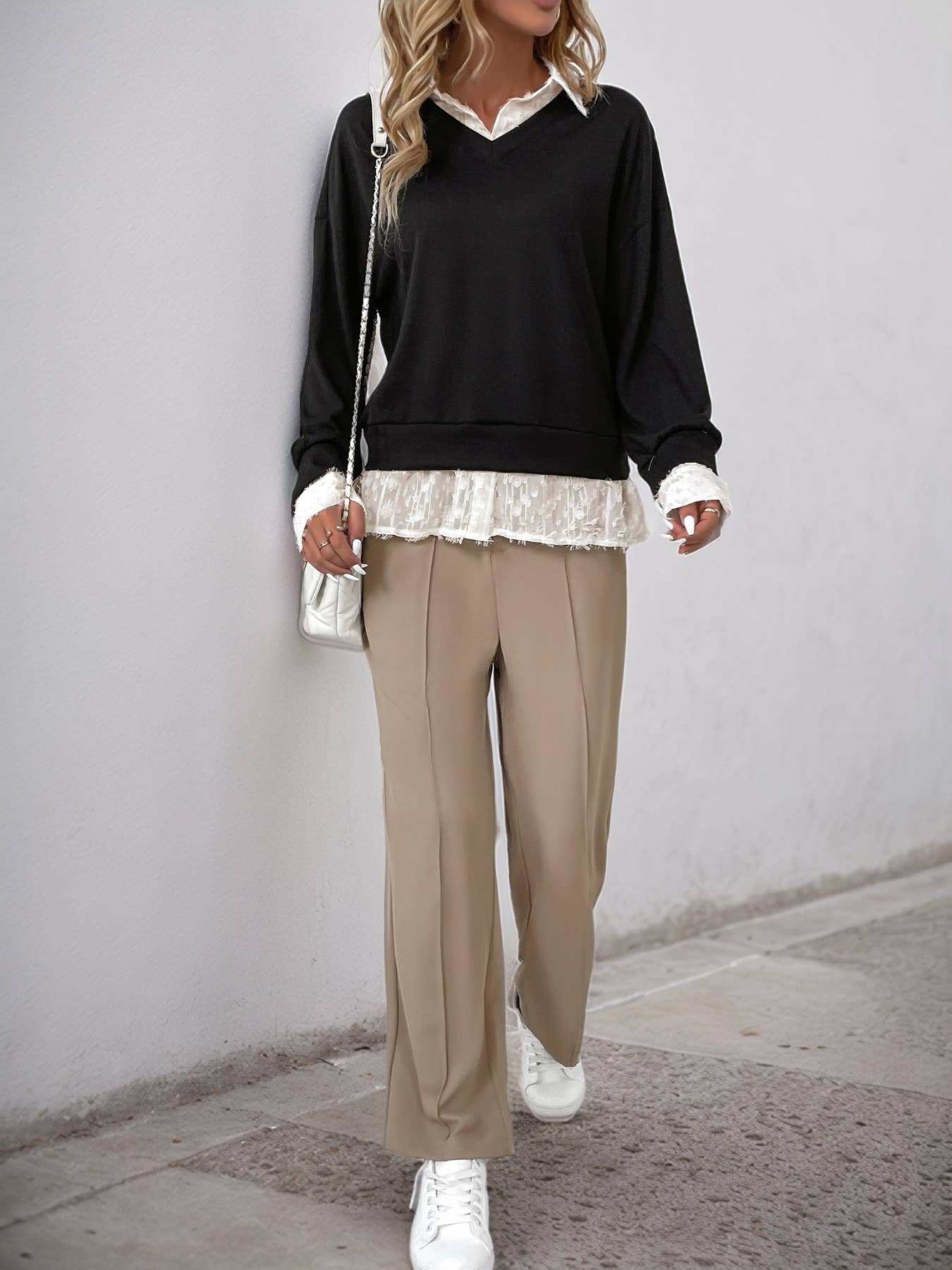 CASUAL TOP LAPEL PATCHWORK FAKE TWO HOODIES