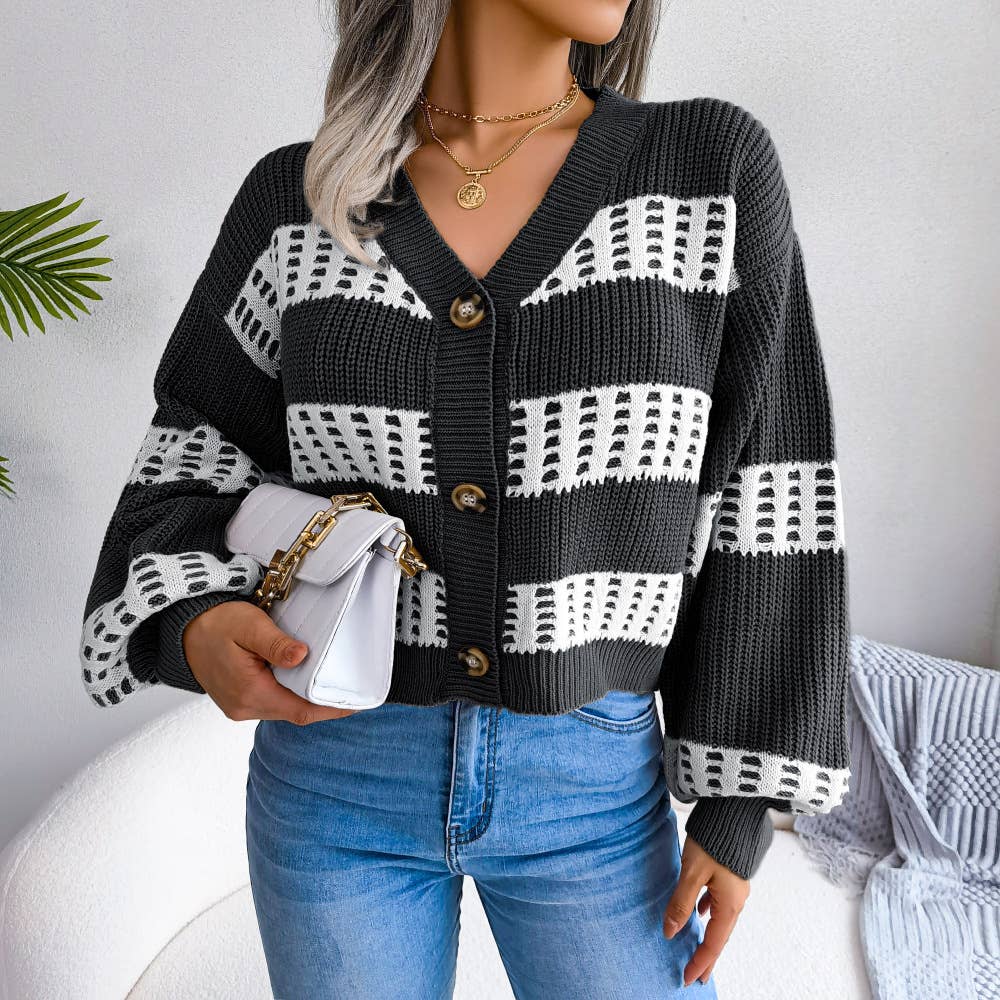 Design lantern sleeve cardigan sweater jacket
