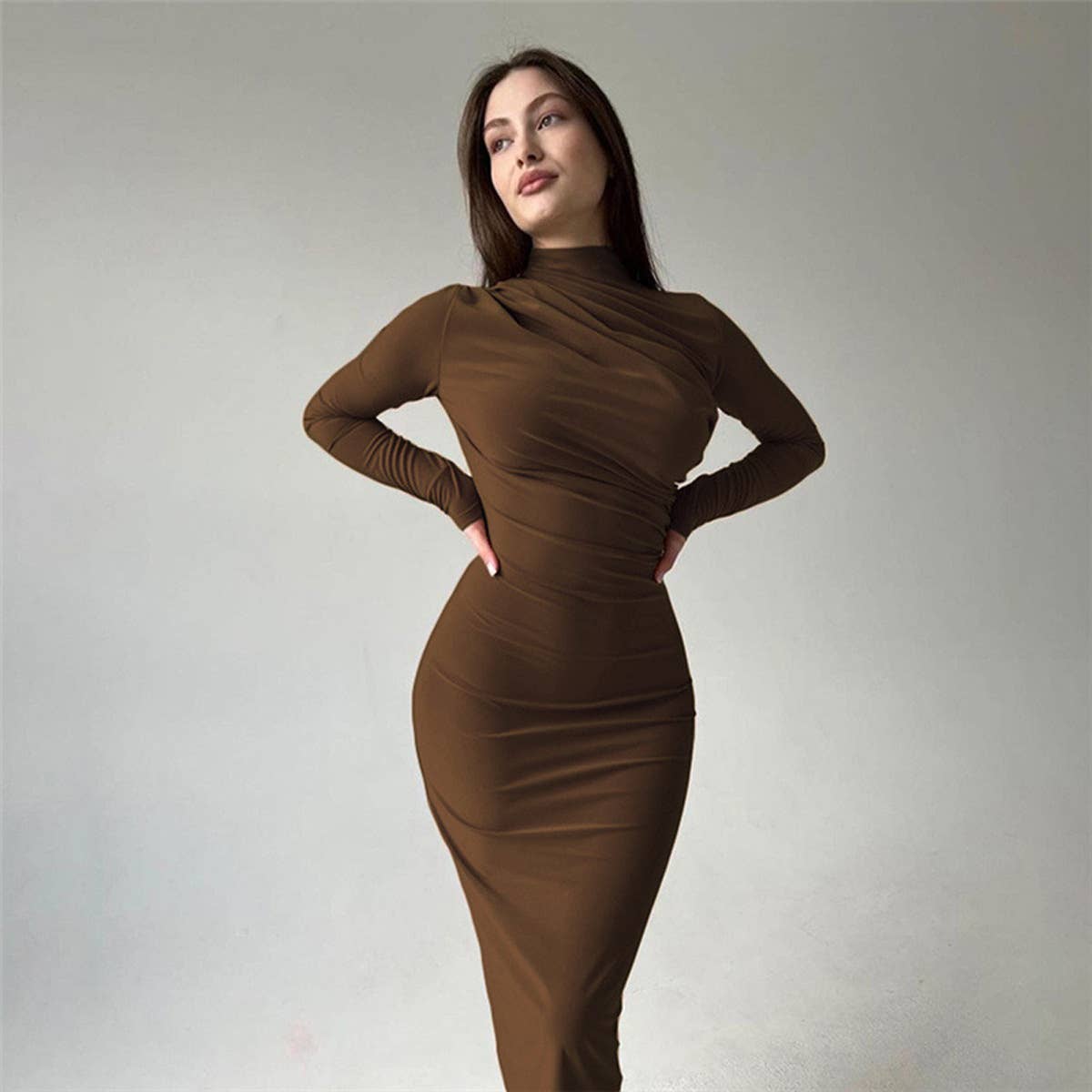 Form-fitting solid color body-hugging dress