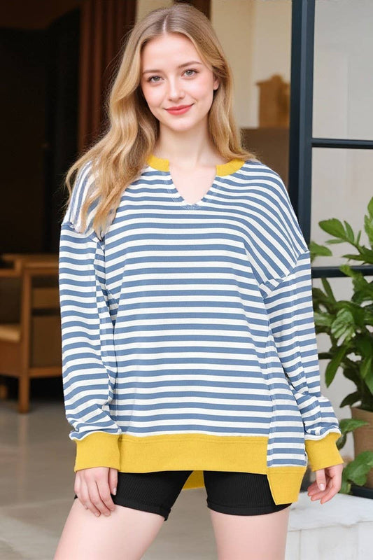 CWTBLL00830_COLORFUL STRIPE V NECK LOOSE SWEATSHIRT