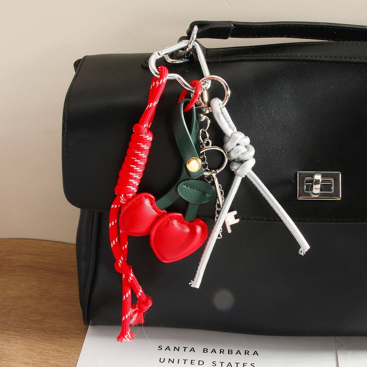 Retro Cherry Fruit Keychain with PU Detail_CWMM7632