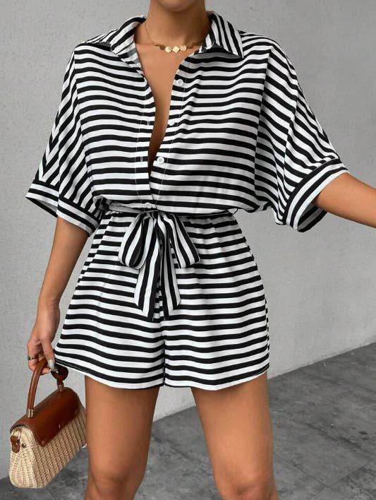 Casual and fashionable striped one-piece shorts