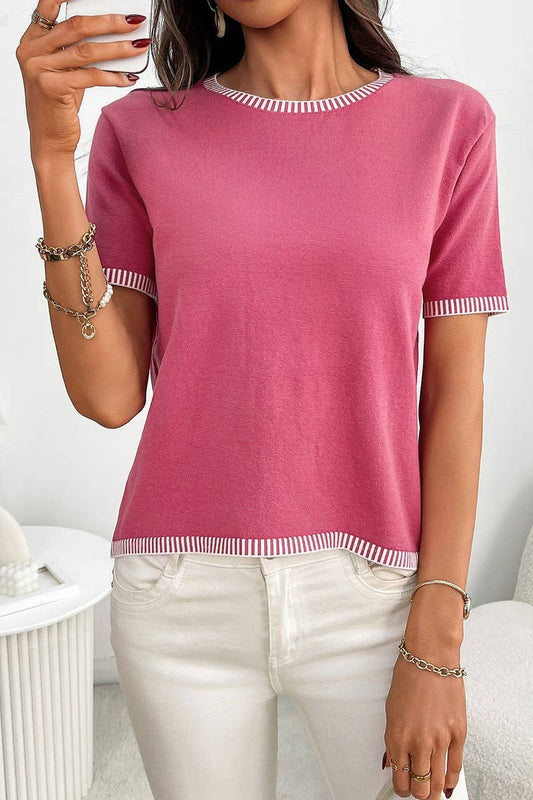 CWTBLS1819_SUMMER CREW NECK STRIPED KNITTED SWEATER