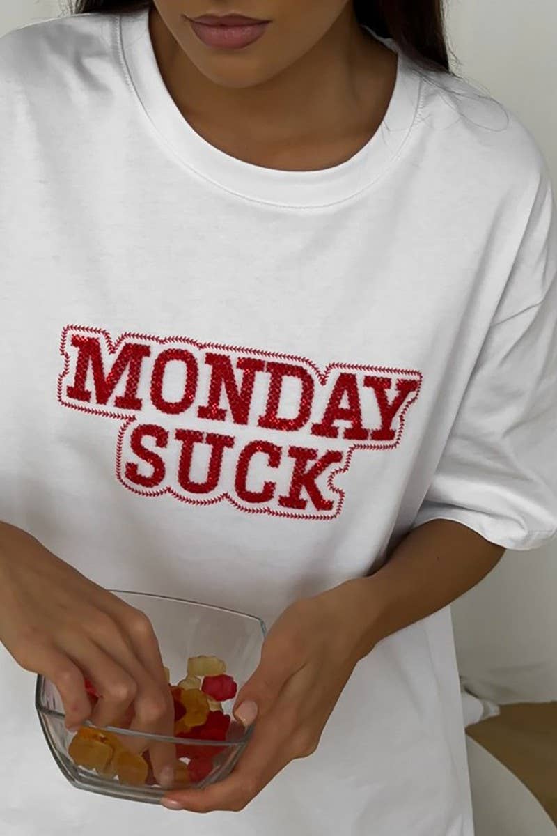 CWTTS1279_LOOSE SHORT-SLEEVED LETTER EMBROIDERED T-SHIRT