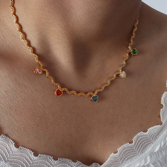 COLORED ZIRCON HEART SHAPED NECKLACE