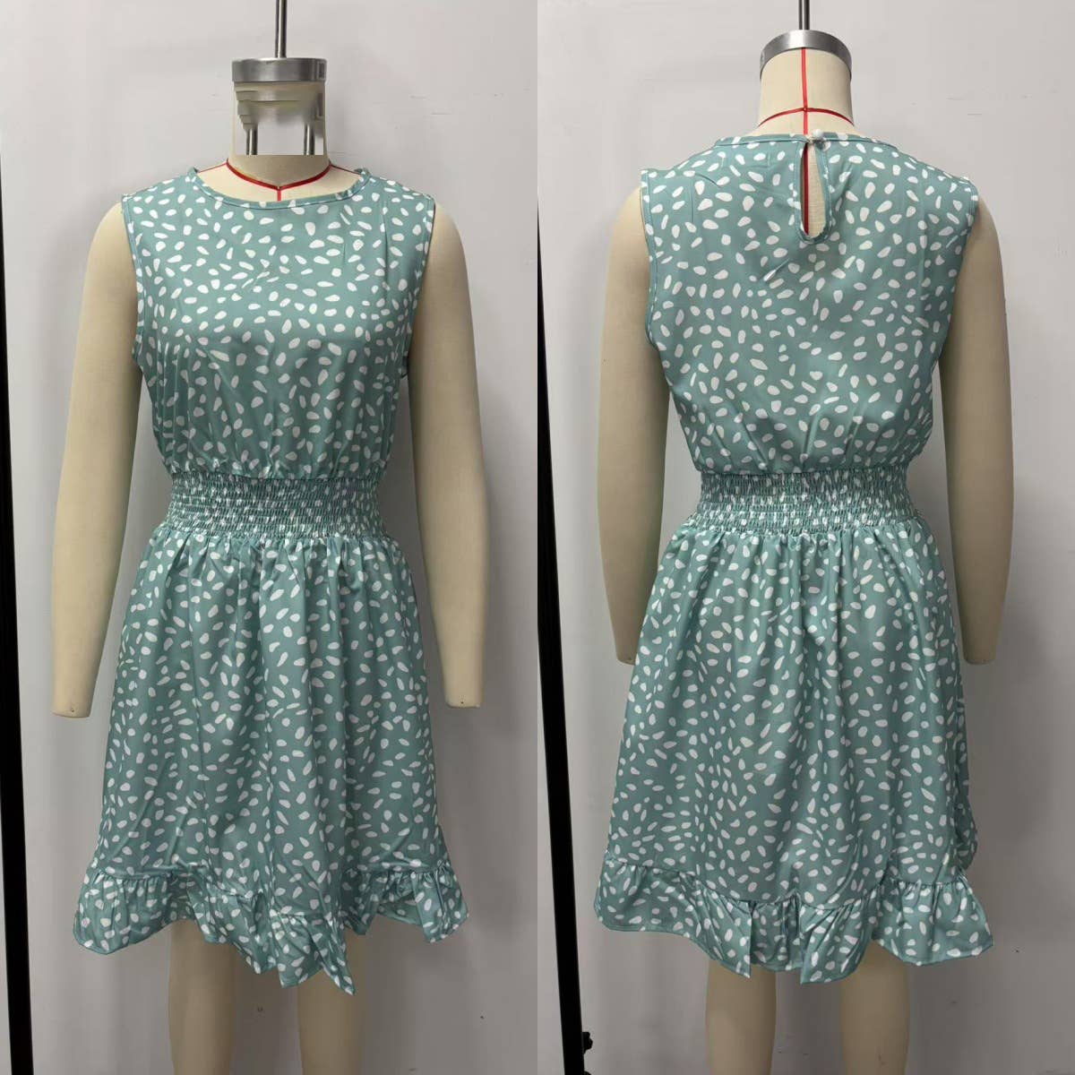 Casual ruffled sleeveless waist-cinching dress