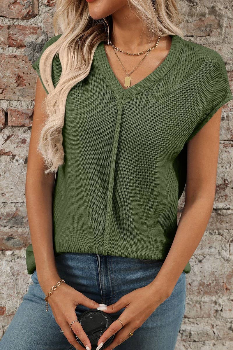 CWTTS1368_SUMMER NEW WOMEN'S V-NECK KNITTED TOPS