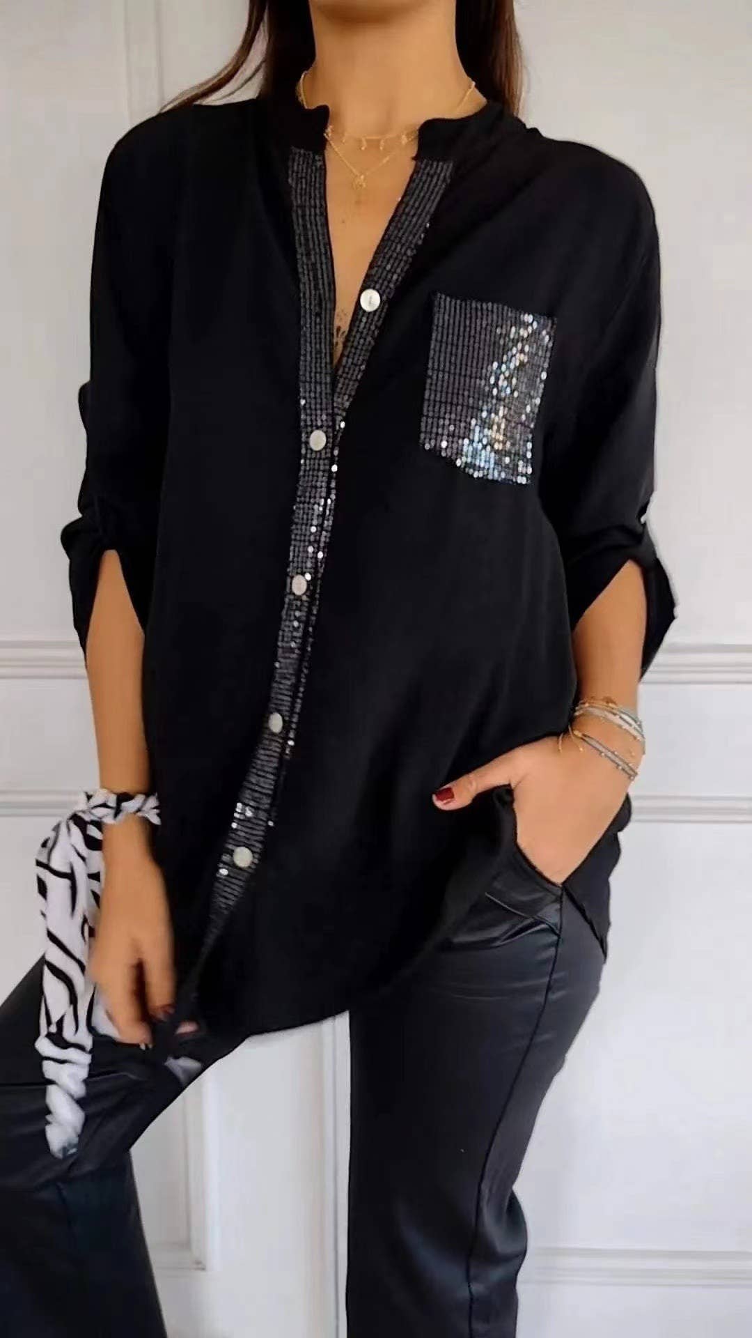 Commuter-style sequined fashion women's shirt
