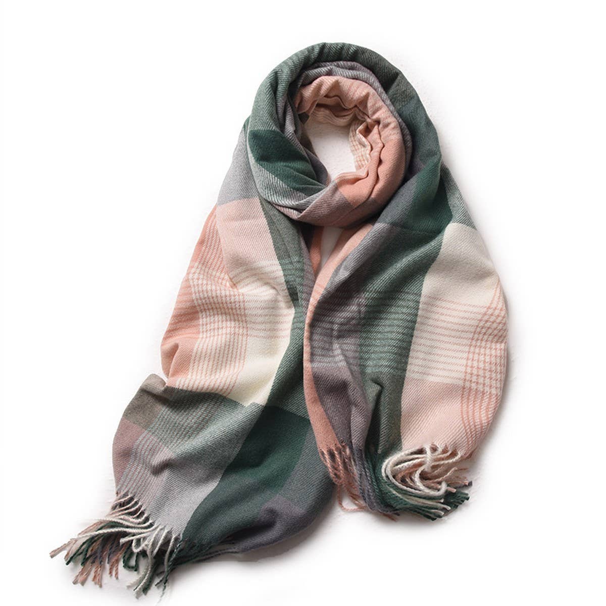 WOMEN WINTER TARTAN WITH FRINGE PLAID SCARVES