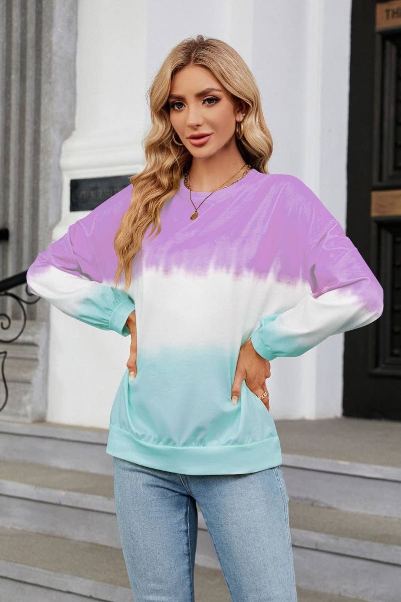 CWTBLL2829_CREW-NECK COLOR GRADIENT LONG-SLEEVED HOODIE