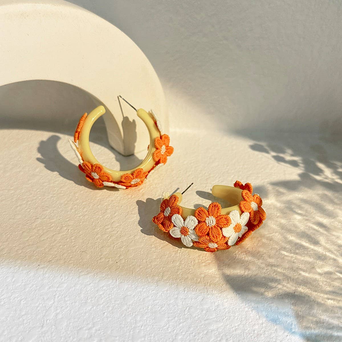 Summer Embroidered Flower Stud Earrings ??Handmade_CWMM6184