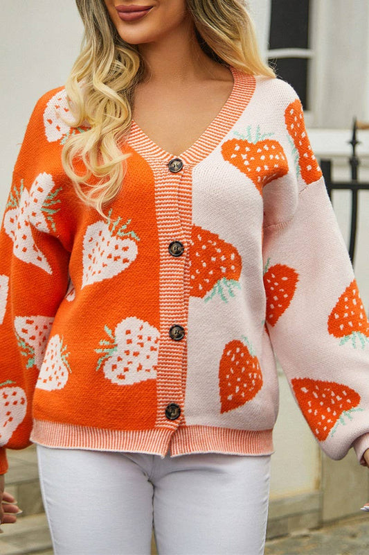 CWOSWL1660_Button Down Sleeve  V-Neck Cardigan Sweater