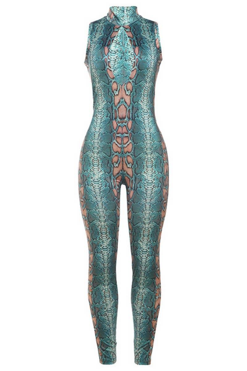CWDMD6432_SEXY HOLLOW SNAKE PRINT TIGHT HIP-LIFTING JUMPSUIT