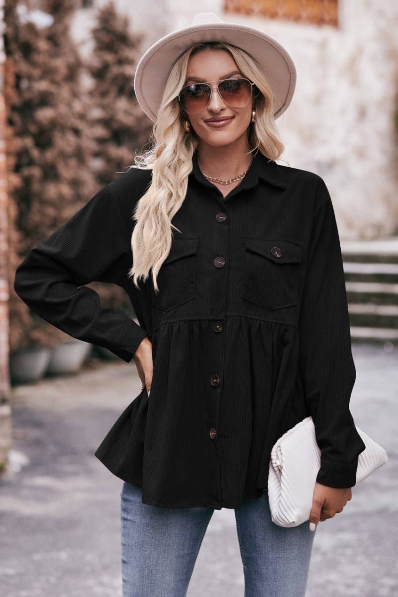 CWTSTL2189_AUTUMN POCKET CORDUROY LONG-SLEEVED SHIRT