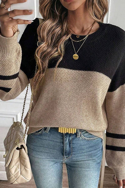 CWOSWL07351_COLORBLOCK CREWNECK KNIT PULLOVER SWEATER