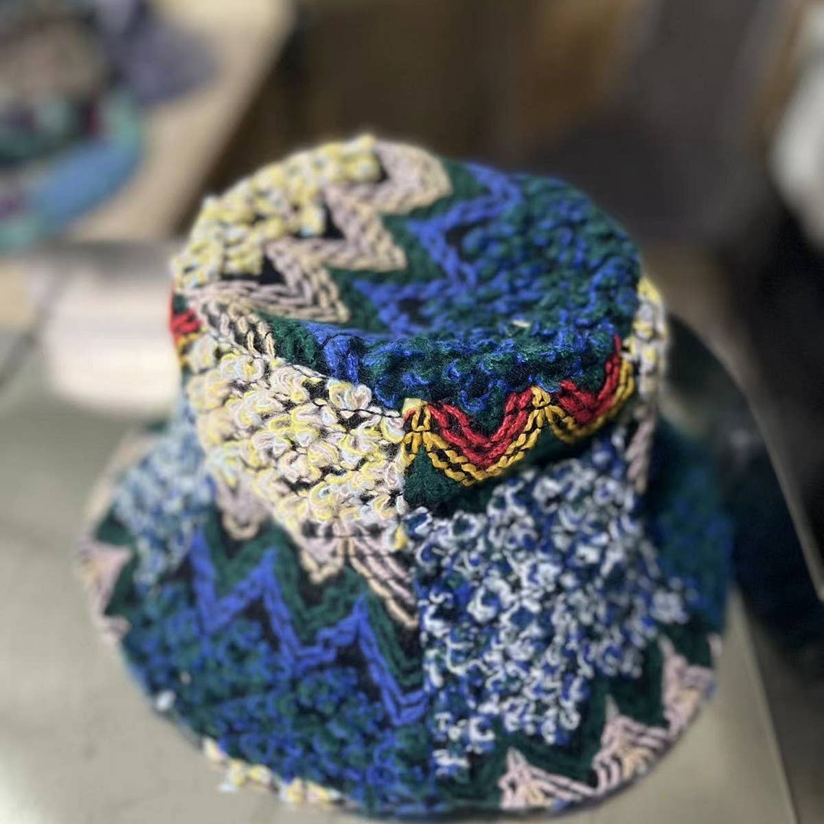 CWAH2213_ETHNIC RETRO COLOR MATCHING KNITTED BUCKET HAT