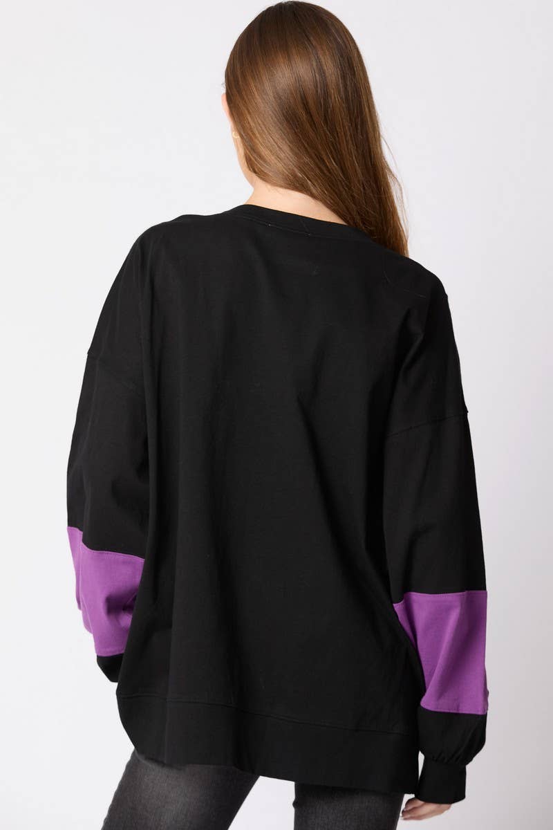 CWTBLL01243_HALLOWEEN LETTER SEQUIN COLORBLOCK SWEATSHIRT