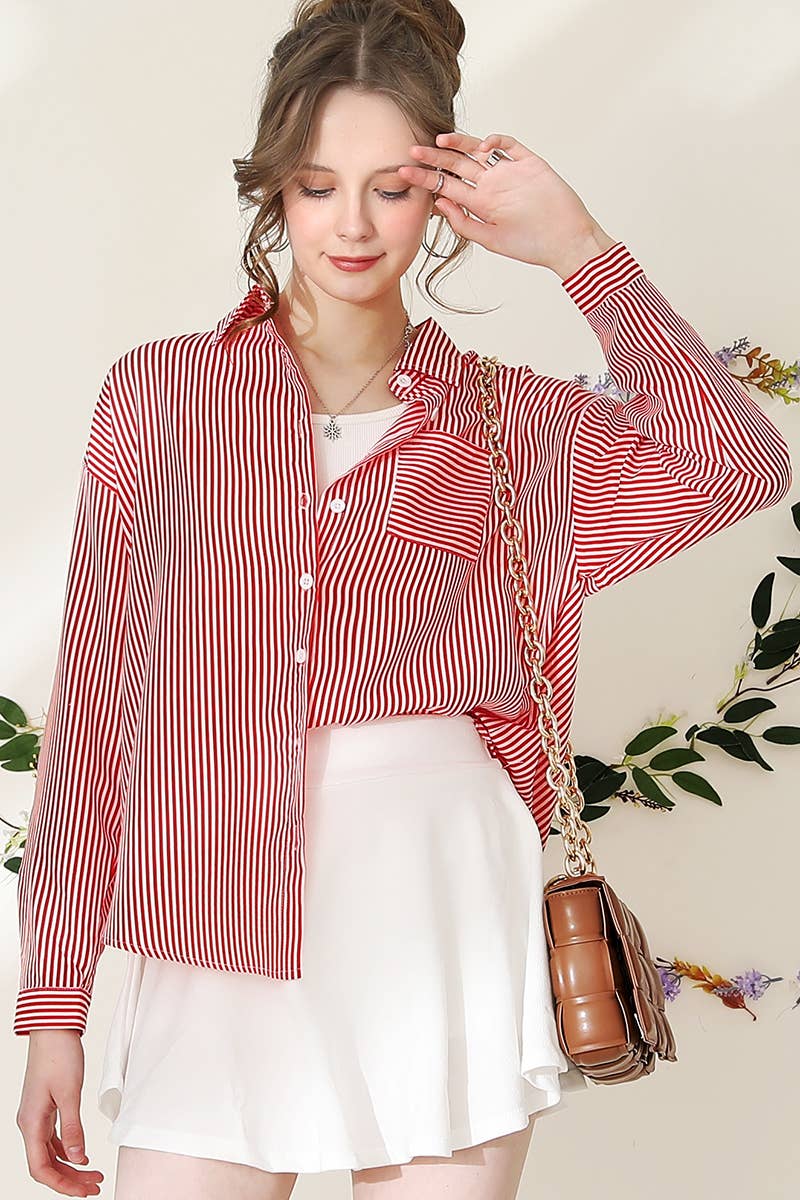 CWTSTL704_Striped Button Down Long Sleeve Collared Shirts