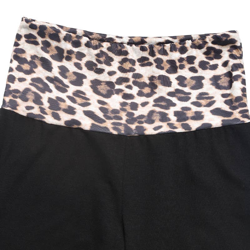 Color-blocking leopard print wide-leg pants