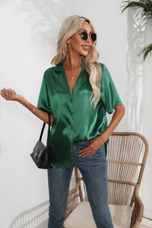 CWTSTS0410_SUIT COLLAR SATIN SHORT SLEEVED SHIRT