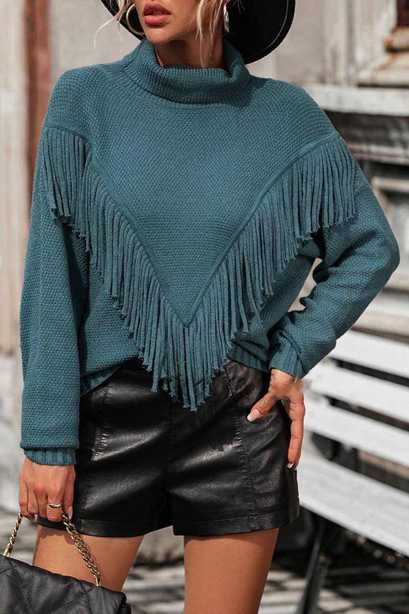 CWOSWL6486_TURTLENECK LONG-SLEEVED SWEATER WITH FRINGE