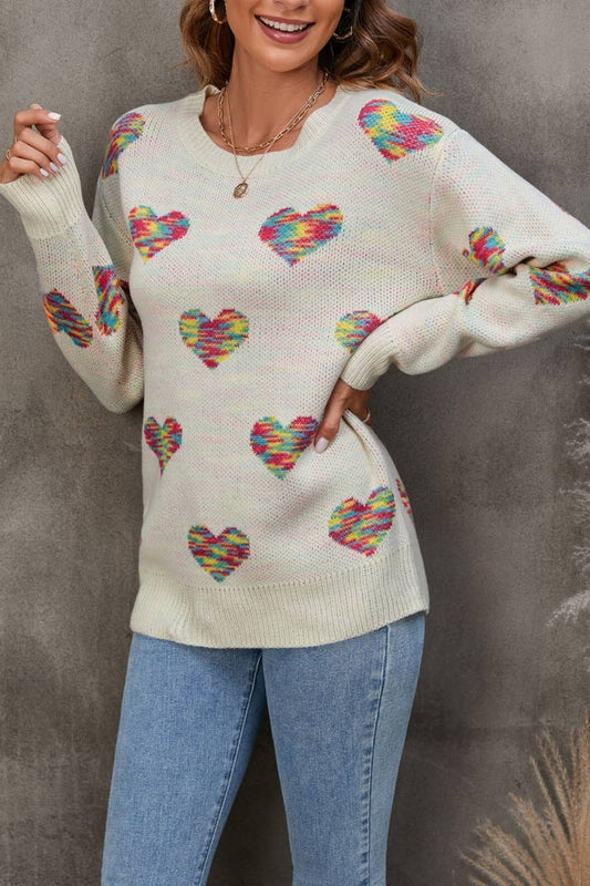 CWOSWL5187_KNITTED COLOR JACQUARD LOVE LONG-SLEEVED SWEATER