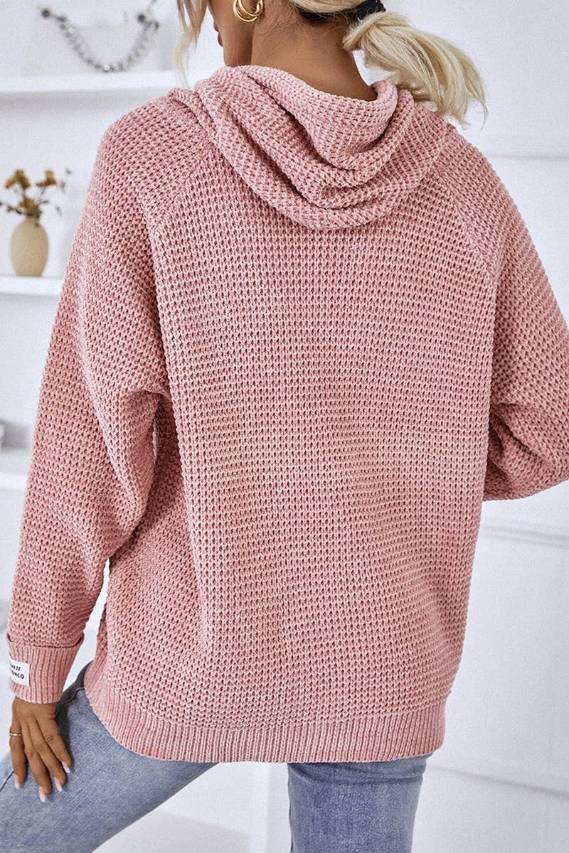CWOHOL0399_Casual V-Neck Hoodie Long Sleeve Sweater