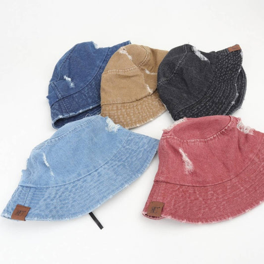CWAH1518_WASHED VINTAGE TORN DENIM BUCKET HAT