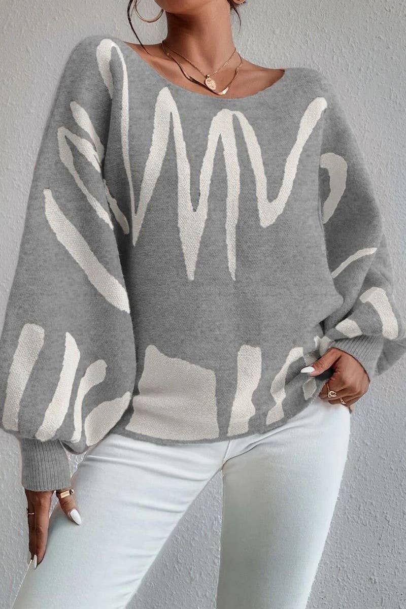 CWOSWL6264_BALLOON SLEEVE LOOSE KNIT PULLOVER SWEATER